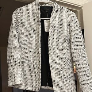 J. Crew Black and White Blazer with Textured Check Design